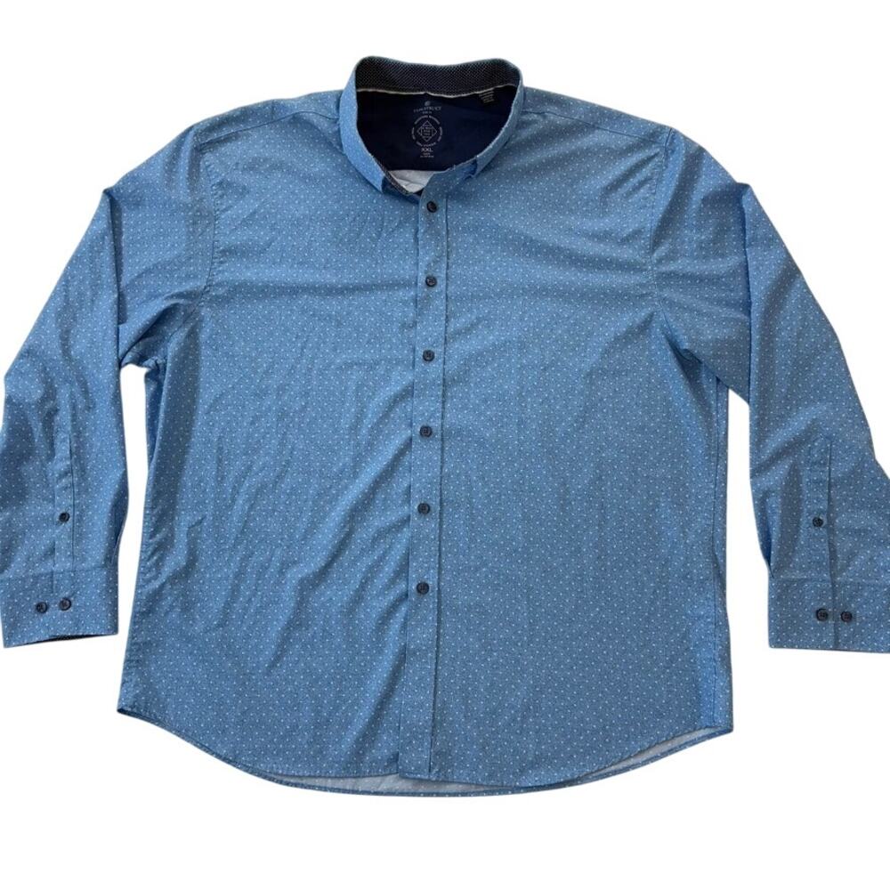 Con Struct Mens XXL Blue White Micro Dot Print Slim Fit Long Sleeve Shirt